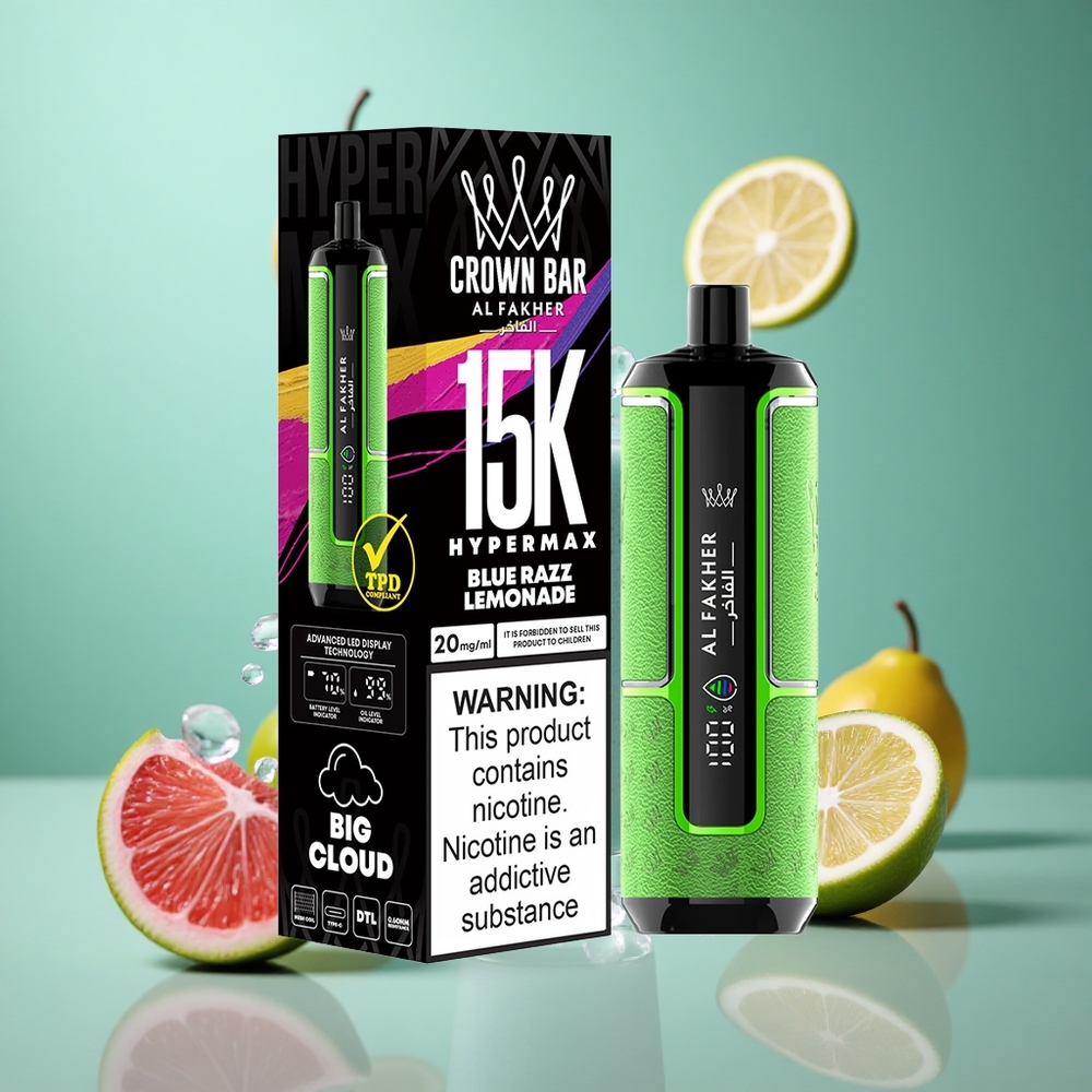 Blue Razz Lemonade Al Fakher Crown Bar 15K Hypermax DTL Disposable Vape Kit