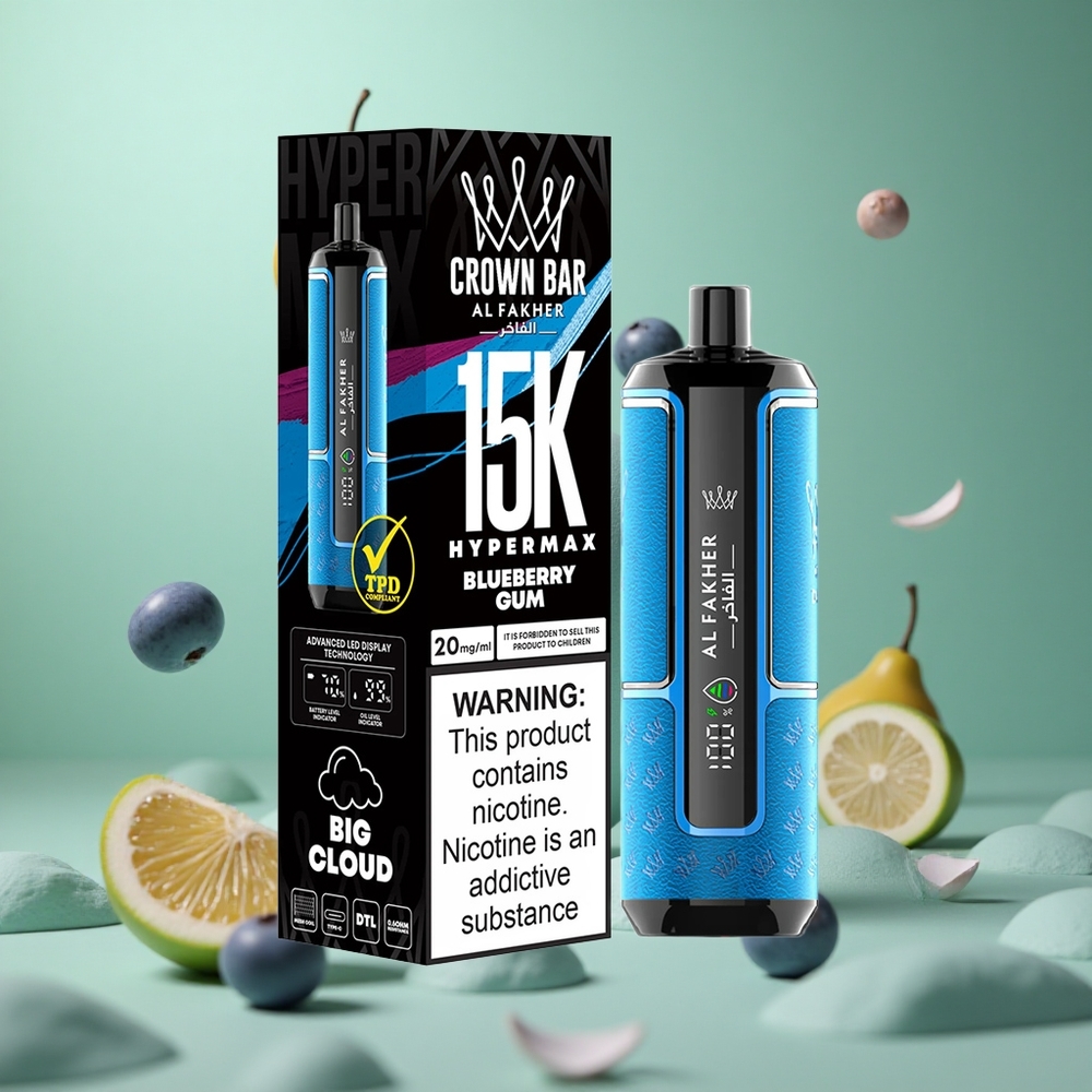 Blueberry Gum Al Fakher Crown Bar 15K Hypermax Disposable Vape Kit 22ml 15K Puffs