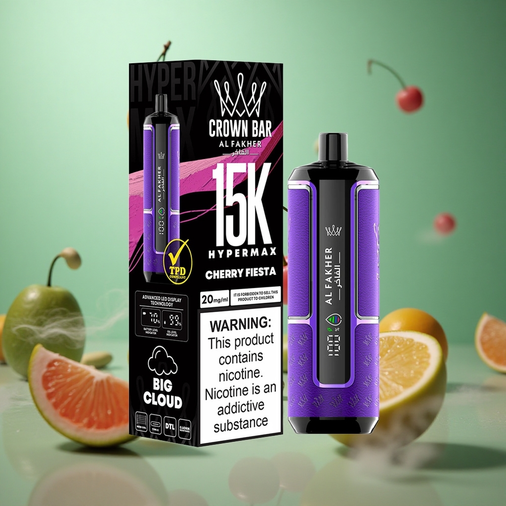 Cherry Fiesta Al Fakher Crown Bar 15K Hypermax Disposable Vape Kit 22ml 15K Puffs