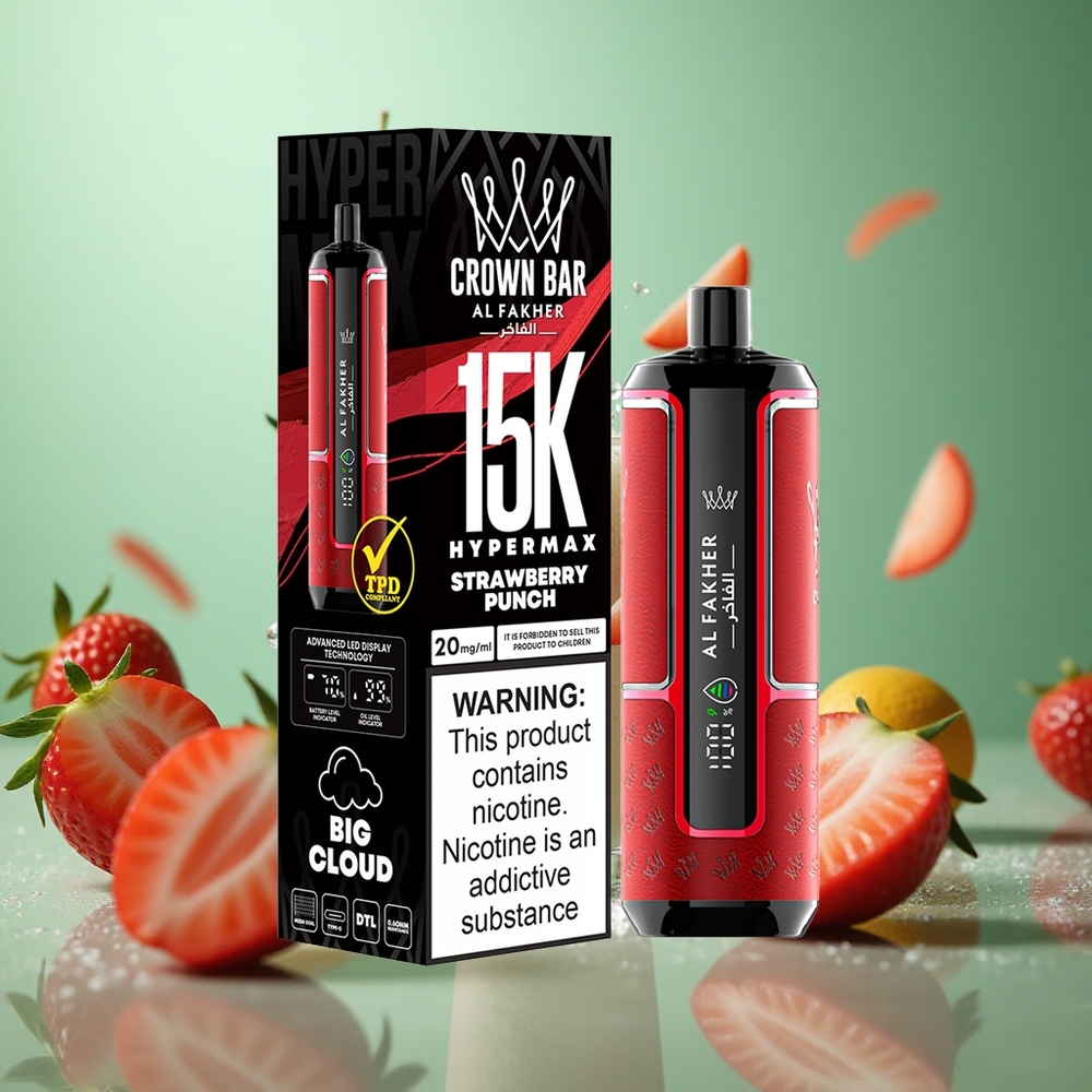 Strawberry Punch Al Fakher Crown Bar 15K Hypermax DTL Disposable Vape Kit