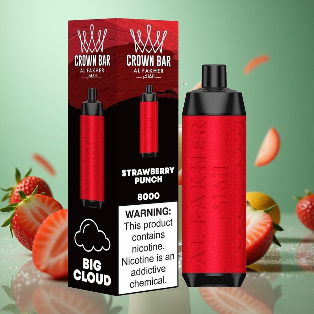 Strawberry Punch Al Fakher Crown Bar 8000 Disposable Vape with 18mL & 5mg/ml Nicotine