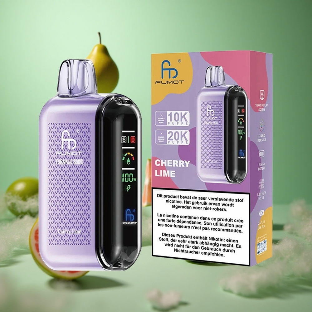 Cherry Lime Fumot Tornado 20000 Puffs Dual Mesh Smart Display
