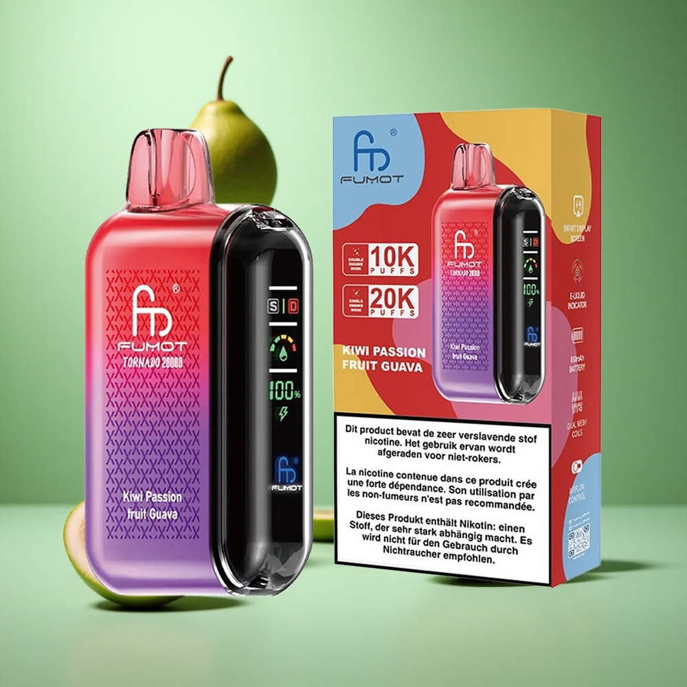 Kiwi Passion Fruit Guava Fumot Tornado 20000 Puffs Dual Mesh Coil Disposable Vape