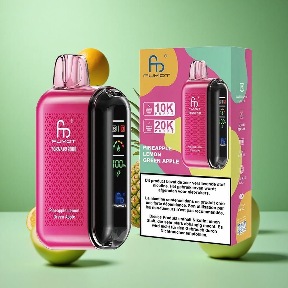 Pineapple Lemon Green Apple Fumot Tornado 20000 Puffs Dual Mesh Coil Disposable Vape