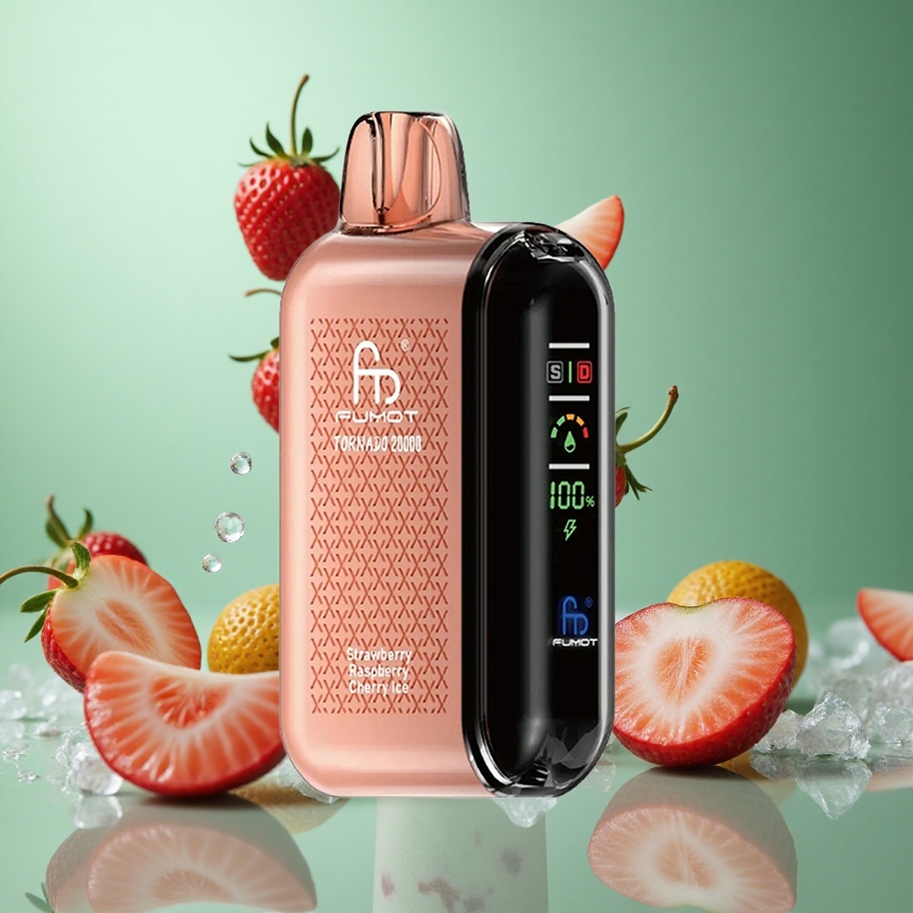Strawberry Raspberry Cherry Ice Fumot Tornado 20000 Puffs Dual Mesh Coil Disposable Vape