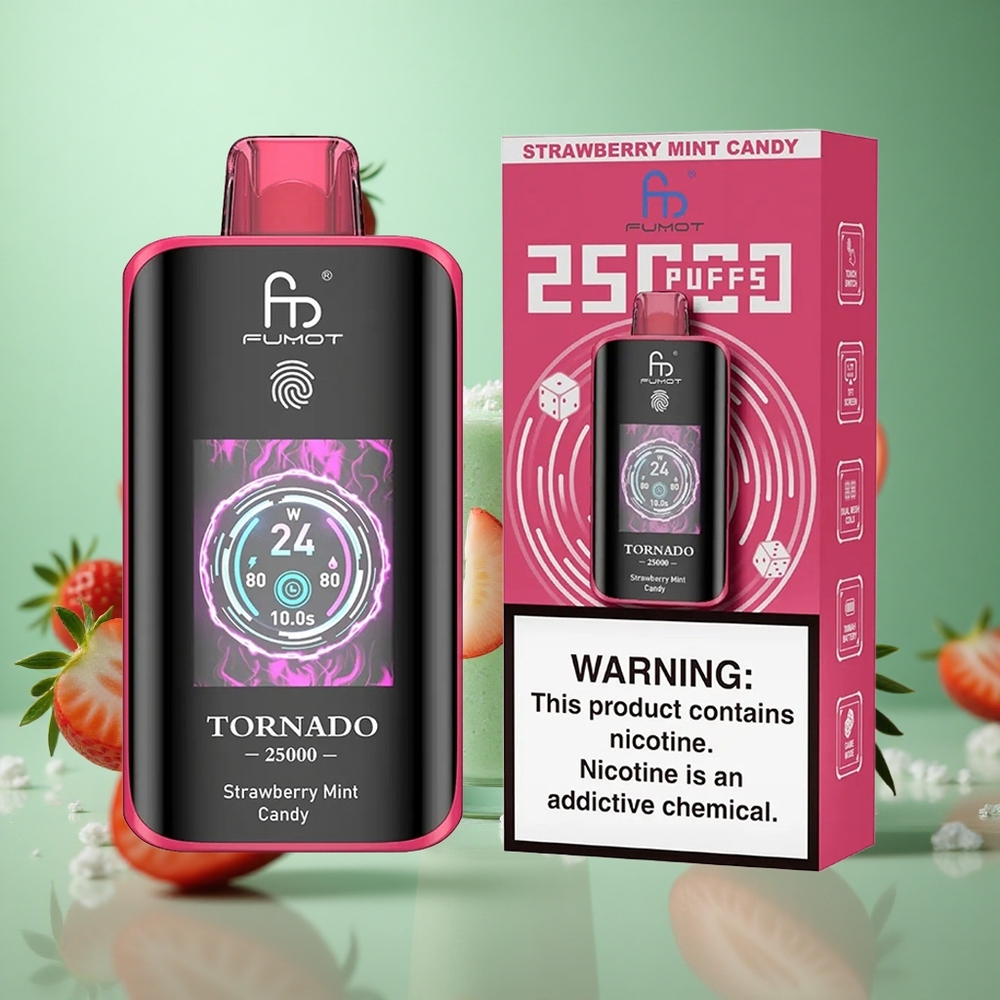 Strawberry Mint Candy Fumot Tornado 25000 Puffs HD Screen Type-C Charging
