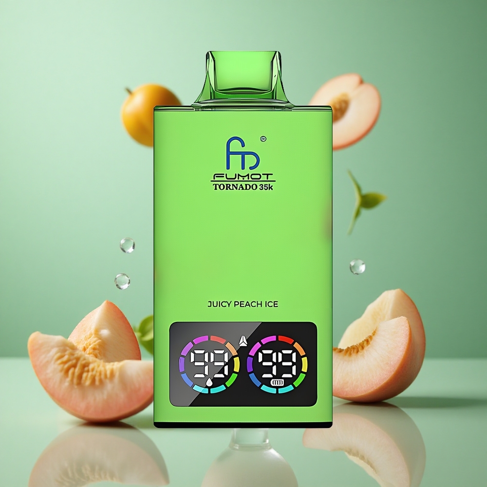 Juicy Peach Ice Fumot Tornado 35000 Puffs Dual Mesh Coil Fast Charging