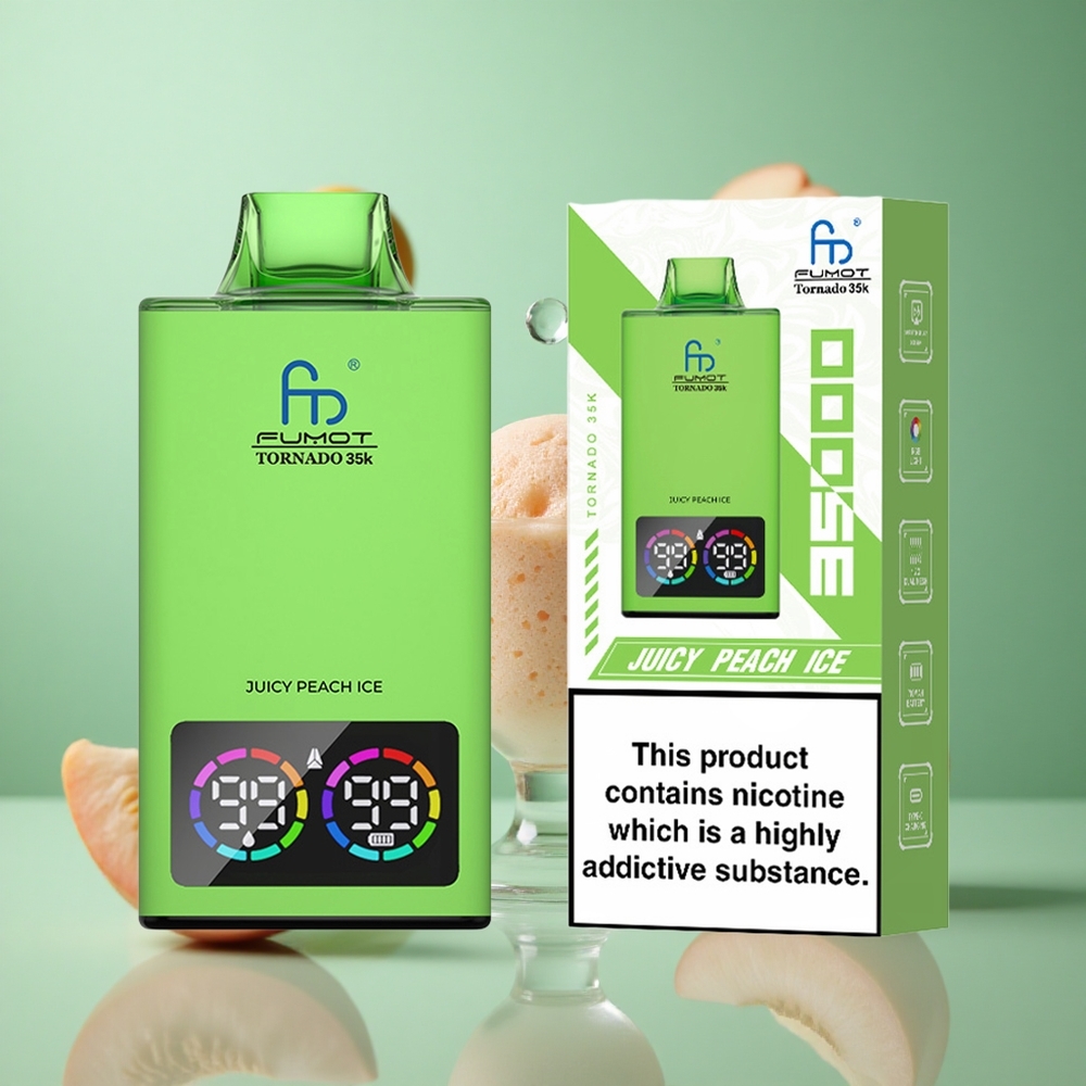 Juicy Peach Ice Fumot Tornado 35000 Puffs Dual Mesh Coil Fast Charging