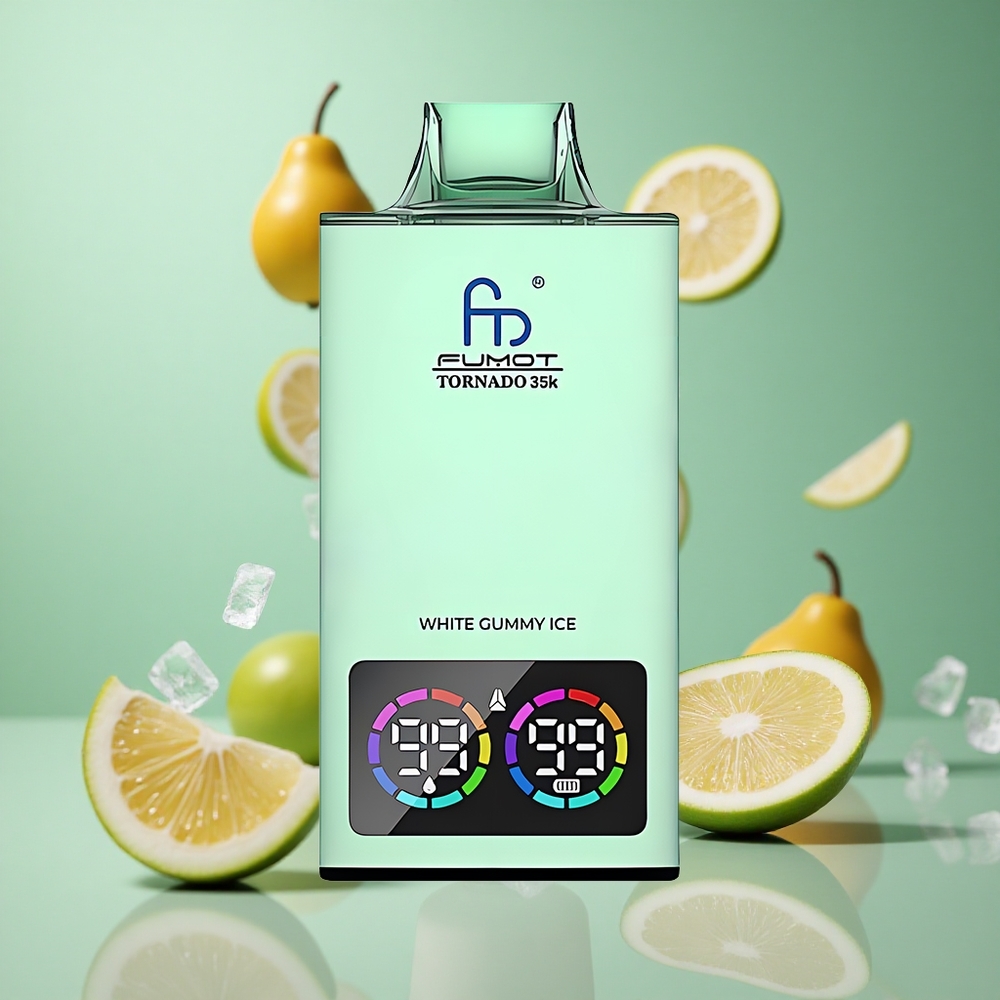 White Gummy Ice Fumot Tornado 35000 Disposable Vape with Dual Mesh Coil & E-liquid Indicator