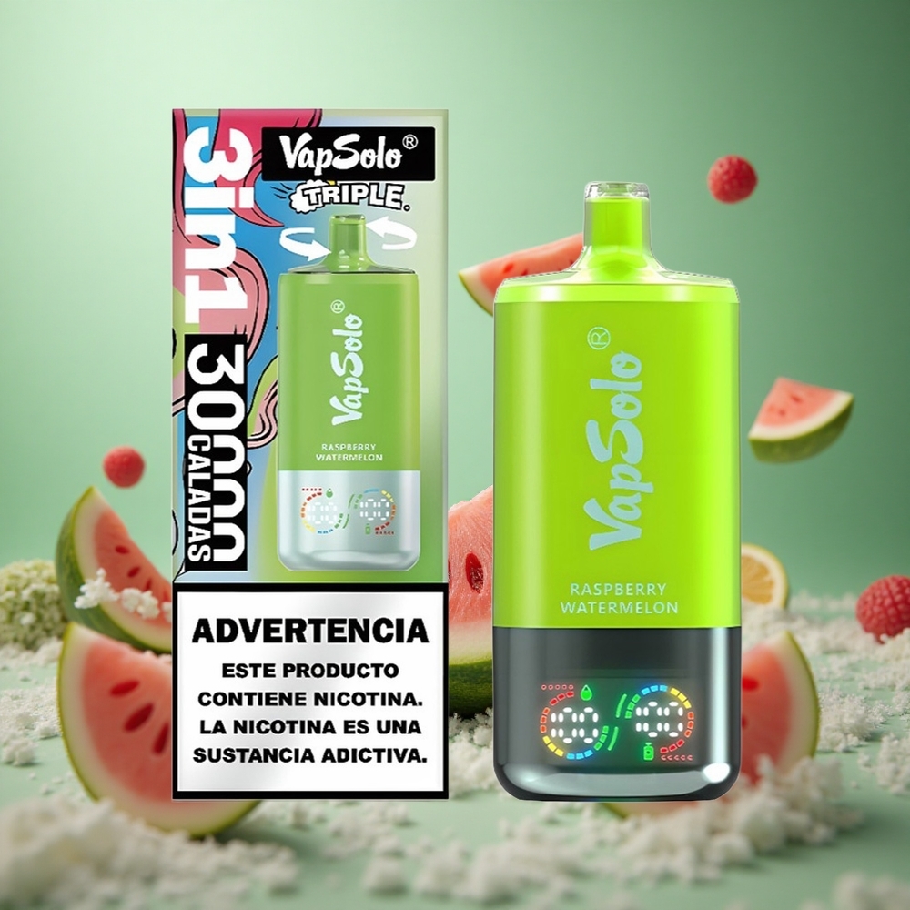 Raspberry Watermelon VapSolo Triple 30000 Puffs Disposable Vape 40ml Type-C