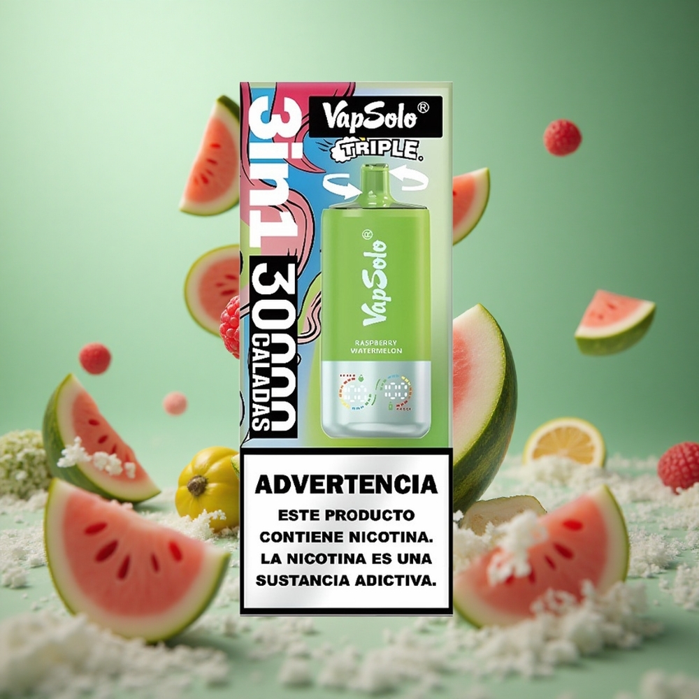 Raspberry Watermelon VapSolo Triple 30000 Puffs Disposable Vape 40ml Type-C