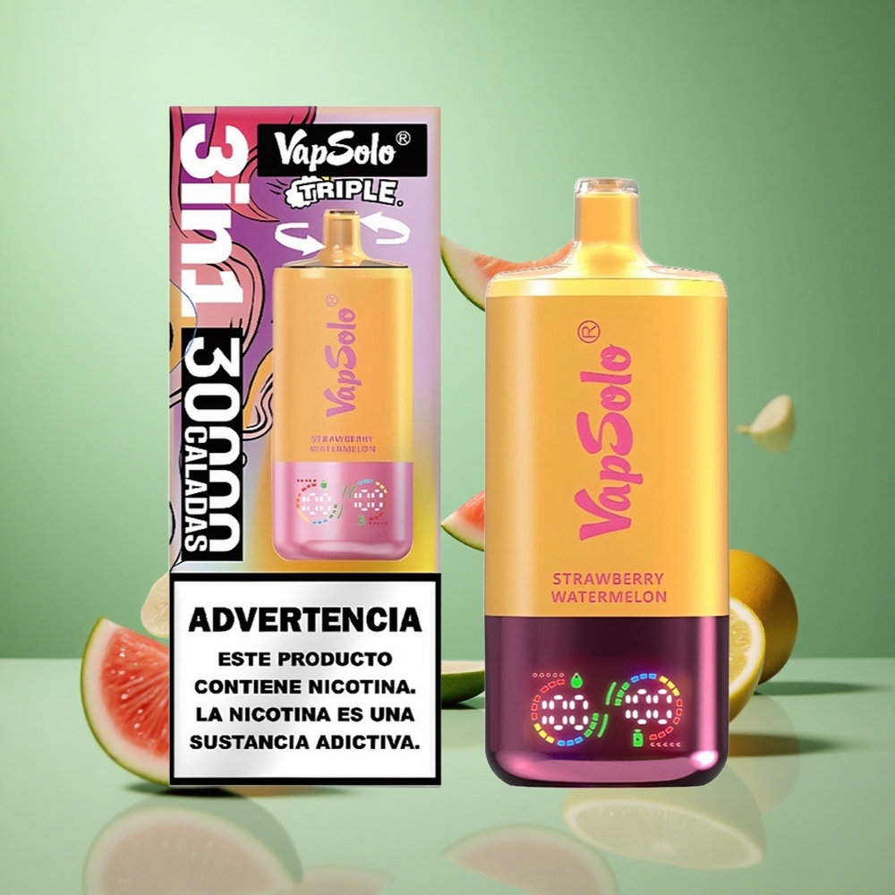 Strawberry Watermelon Lemon Peach VapSolo Triple 30000 Puffs 40ml Type-C