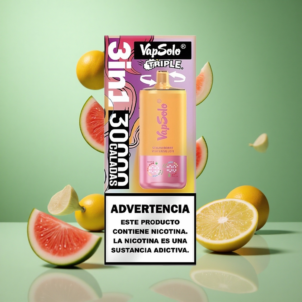 Strawberry Watermelon Lemon Peach VapSolo Triple 30000 Puffs 40ml Type-C