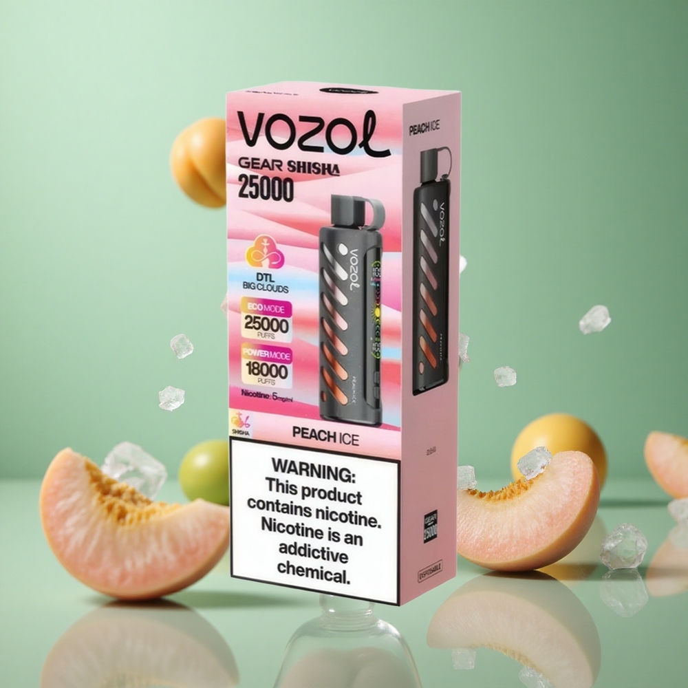 Peach Ice VOZOL Gear Shisha 25000 Puffs Dual Mesh S.i.L.C Tech
